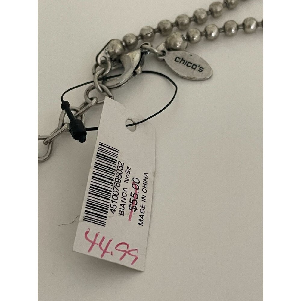 NWT Chico's Silver Tone Multi Design Beaded BIANCA Adjustable Necklace - Picture 5 of 5